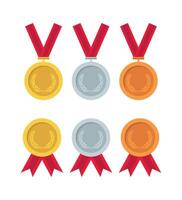 Gold, silver, bronze and red medals with ribbons on a white background vector