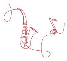 Continuous line art of Saxophone. Musical instruments continuous one line illustration. Wind music instruments concept. One line drawing abstract saxophone vector