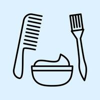 Hair dyeing kit linear icon. Hair Coloring icon. Thin line illustration. Brush with cream in bowl. Contour symbol. isolated outline drawing. For web design, templates, infographics and more vector