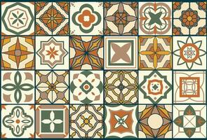 Collection of seamless geometric mosaic patterns - trendy color tile textures. Decorative bright ornamental backgrounds. repeatable prints vector