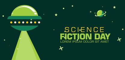 Science fiction day with a green spaceship and text vector