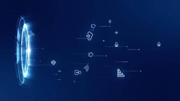 Motion graphic of Blue technology icon connection with rotation of glow futuristic circle technology abstract background vertical concept video