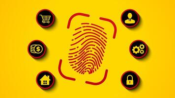 Flat illustration of digital security system with fingerprint verification. Biometric technology data protection from cyber attacks. Advanced security system concept vector