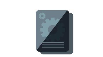a black document with spinning gears on it. Setup configuration file concept video