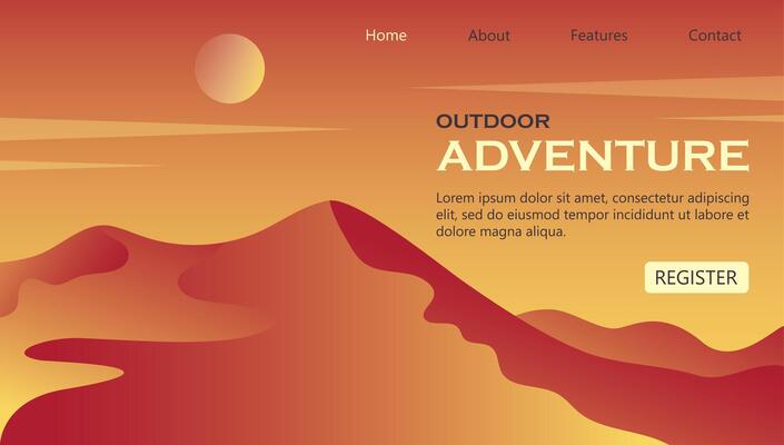 Time to travel desert landing page template. Tourism and outdoor recreation