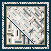 Abstract Geometric Square Scarf Print Pattern, Line Art with Multicolor Combination. vector