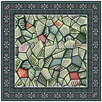 Traditional Abstract Motif Print Placement with Textured Border. vector
