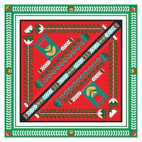 Traditional Flower Motif Print Placement with Red Background. vector