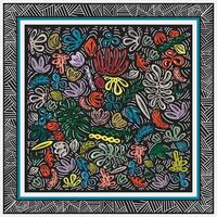 Colorful Square Flower Scarf with Doted Texture Background. vector