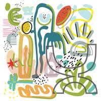 Colorful Doodle Art Print, Square Shape Scarf with Different Shape. vector