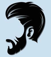 Man's head illustration, with stylized hair and a beard in bold black, It's perfect for logo design, barbershop branding, or men's fashion graphics, impactful design and recognizable masculine profile vector