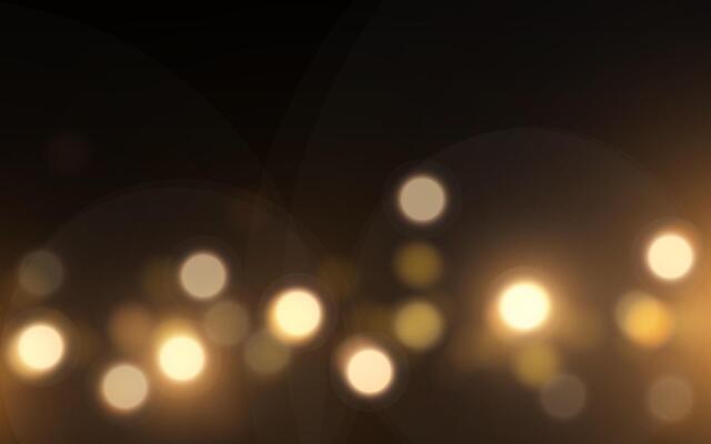 Golden Bokeh Lights on Dark Background. Warm Glow of Defocused Light Orbs in Night, Backgrounds decoration