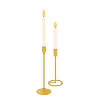 Candles. Decor to create cozy atmosphere. Elegant paraffin or wax candles on a stand. Flat illustration on a white background. vector
