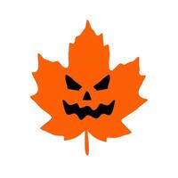 jack o lantern on a maple leaf. Halloween greeting card with a maple leaf. vector