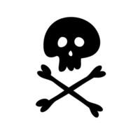 Skull with Bones Skull and crossbones monochrome illustration icon sign isolated on white background. vector