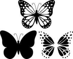 Elegant butterfly silhouette icon set in a minimalist style for logos, decorative elements, tattoo designs, and nature themed projects. illustration vector