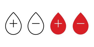 blood drops icon, set of blood drops with plus and minus signs in red and strock style on white background vector