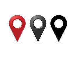 Pin icon set. Location icon set destination icon. map pin in red grey and black silhoutte vector