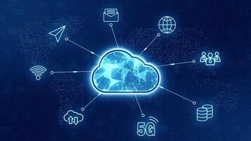 Motion graphic of Blue cloud storage connection and data transfer to multi devices futuristic technology abstract background video