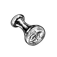 Sealing wax stamp with handle. black and white graphics. Hand-drawn illustration on a white background. An element of the design of postcards, flyers, posters. For flyers, banners and more. vector