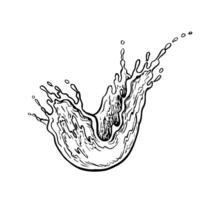 A splash of liquid water or a drink. black and white hand-drawn graphics on a white background. Design element for labels, menus, packages and posters. vector