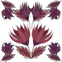 Seamless pattern with flowers and leaves in purple-red colors. Illustration a of a floral composition. Can be used for fabric textile tiles wrapping paper vector