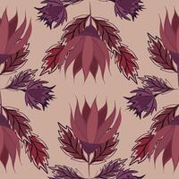 Seamless pattern with flowers and leaves in purple-red colors. Illustration of a autumn leaves. Can be used for fabric textile tiles wrapping paper vector