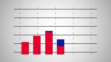 bar graph Four bars, red and blue, display data on grid lines. Suitable for presentations, infographics, data analysis reports, and business websites. video