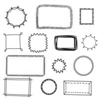 Doodle and square scalloped frames. Hand drawn scalloped edge rectangle and ellipse shapes. Simple label form. Lace frame. illustration isolated on white background. EPS10 vector