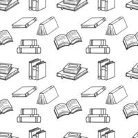 Closed and open books outline pattern. Books line background. Bookstore, library line symbols. Literature, dictionaries, planners pattern. vector