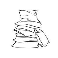 Sketch of pillows stacked on top of each other like a tower. illustration of pillow, art, pillow isolated, white pillow, bed pillow. Hand drawn. vector