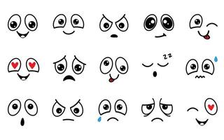 Doodle style flat cartoon emoticons simple set. Emotions for design. Happiness, joy and sadness. Laughter and tears vector