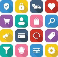 Ecommerce Square Rounded Icon Set with Shadow vector