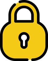Secured Padlock Rounded Yellow Icon with Black Outline Isolated on White Background vector