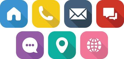 Contact Us Square Rounded Icon Set with Shadow vector