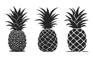 Three stylized pineapples in black and white vector