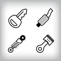 Linear 4 vehicle icon set. switch, exhaust and suspension vehicle parts and design icon set. vector