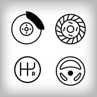 Linear 4 vehicle icon set. Brake, gear and steering vehicle parts and design icon set. vector