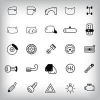 Set of 20 linear vehicle icons. Vehicle parts and design icon set. vector