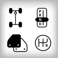 Linear 4 vehicle icon set. Chassis, gear and floor mat vehicle parts and design icon set. vector