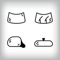 Linear set of 4 vehicle body icons. Mirror, windshield and rearview mirror vehicle parts and design icon set. vector