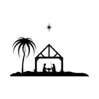 Silhouette of Joseph and Mary in the manger. vector