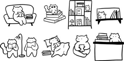 Cat and Book Doodles for Pet and Reading Projects vector