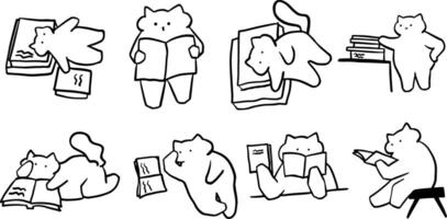 Minimalist Cat and Book Illustration Set for Reading Designs vector