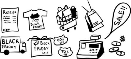 Black Friday Sales Set in Minimalist Doodle Style vector