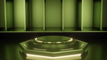 Green and glow luxury podium pedestal product display and green box background 3d rendering video