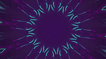 Kaleidoscopic mandala pattern with flowing blue green and pink fractal waves. Abstract purple background 4k glowing neon waves and repeating. video
