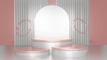 3d white platforms on pink background. Empty space to showcase your beauty product. Three dimensional illustration video