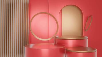 Red and gold luxury podium pedestal product display and red box background 3d rendering video