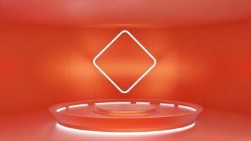 Red and glow luxury podium pedestal product display and white light box background 3d rendering video